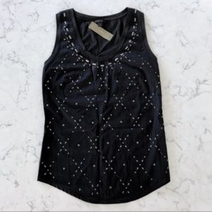 J. Crew | Black Embellished Cotton Tank